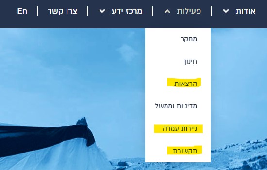 CPT בתפריט משנה באתר