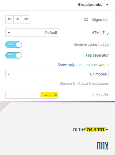קידומת לקישור יחיד בפירורי לחם